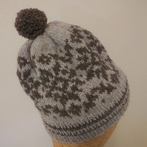 Knit Wool Hat, Brown & Oatmeal, Fair Isle Design (Hand Knit)